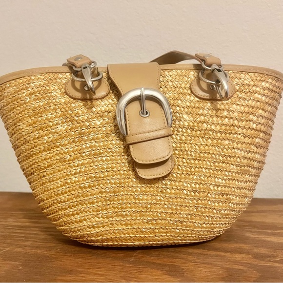 NWOT St. John’s Bay Tan Straw Satchel Summer Tote with Beige Trim - Picture 5 of 13